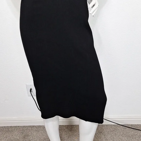 Topshop Black Ribbed Knit W/Open Back Bow Tie Midi Cocktail Dress Size US 6 - Picture 3 of 13
